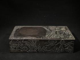 兰亭告会紫端砚,雕工细致,重约4075g,23.4×13.2×5.5cm