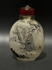 旧藏：老琉璃内画【秋风图】鼻烟壶规格：高7.9cm 宽5.3cm 重64g