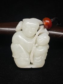 明清 和田玉（欢天喜地）童子吊坠规格：高5.2cm宽4.5cm厚1.9cm重96cm