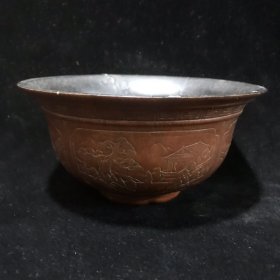 旧藏：葫芦匏器山水人物故事碗尺寸：高7.8cm 口径16cm重94g。