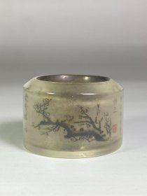 旧藏老琉璃包铜内画扳指，规格：高2.4cm外径3.6cm内经2.35cm重40克