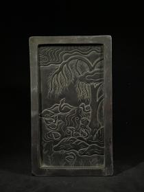 兰亭告会紫端砚,雕工细致,重约4075g,23.4×13.2×5.5cm