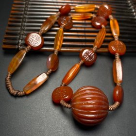 老玛瑙球搭配辽金管，玛瑙如意纹背云编制项链 尺寸：老玛瑙球直径约36毫米 背云21*17*7毫米