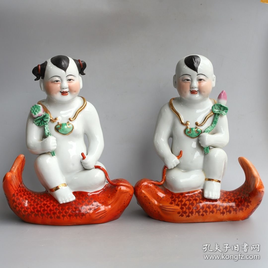 清代年制金童玉女摆件