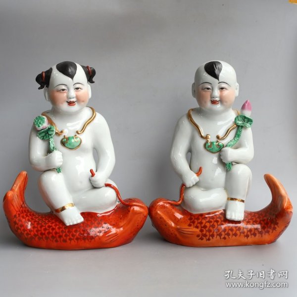 清代年制金童玉女摆件