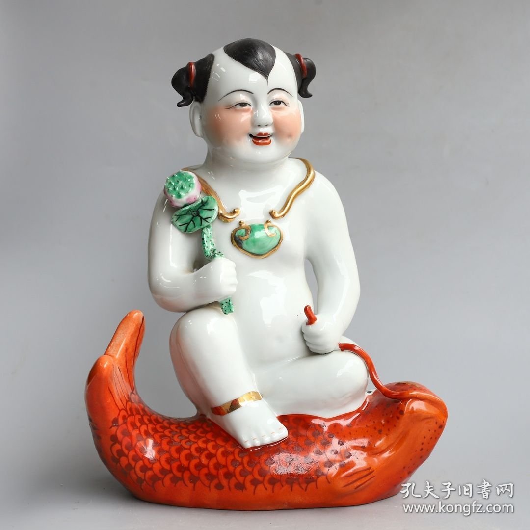 清代年制金童玉女摆件