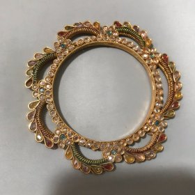 回鎏：藏瑬金镶嵌宝石珍珠手镯、内经：6.3cm