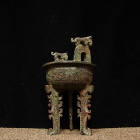 铜——铭文扁足双虎鼎 长15.5cm宽14cm高23cm 重3斤
