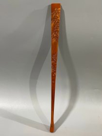 清代竹黄留青雕老扇骨 尺寸：长31.5*1.9cm，重量36克