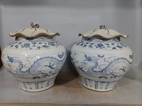 青花荷叶罐 口径27cm 高度33cm