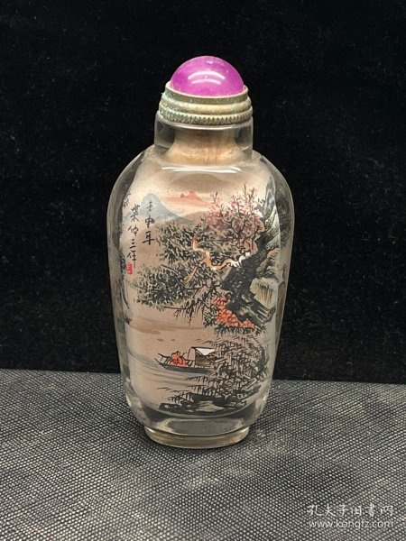 旧藏 水晶内画山水鼻烟壶 规格：7.5cmX3.4cm 重57g