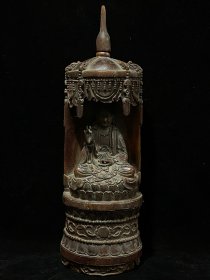 清代 老沉香雕观音佛龛摆件尺寸：高36cm，宽11*10.6cm，重559g