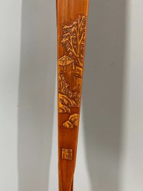 清代竹黄留青雕老扇骨 尺寸：长31.5*1.9cm，重量36克
