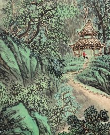 毛远定 山水 ＋书法作品 山水：高33厘米 宽33厘米 书法：高45厘米 宽33厘米 合约2.3平尺