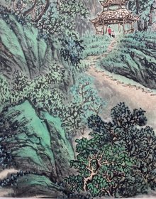 毛远定 山水 ＋书法作品 山水：高33厘米 宽33厘米 书法：高45厘米 宽33厘米 合约2.3平尺