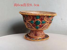 乡下收的清代 镶嵌 宝石 金丝杯
