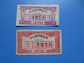 1973年台山县内购油票(2种)