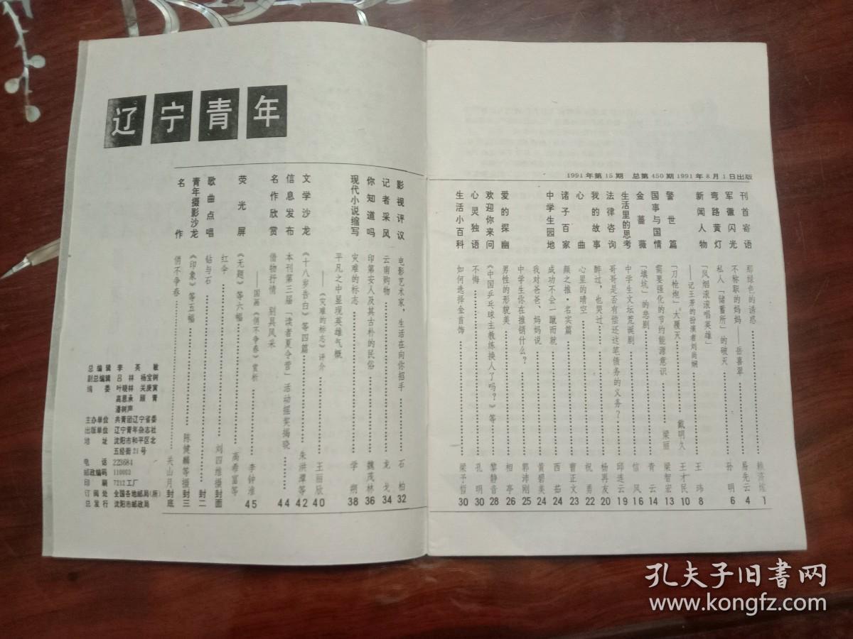 期刊杂志--辽宁青年 108：1991年第15期 总第450期（32K半月刊）