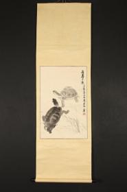 【手绘】朱纯一《龟寿图》7332书画挂轴日本回流茶道茶室字画真迹