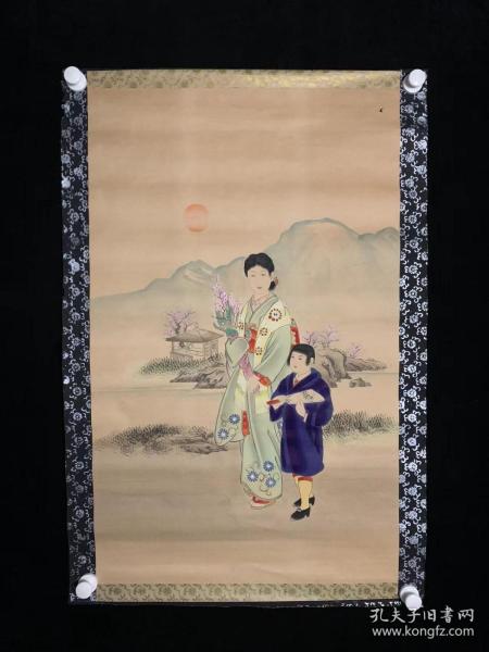 日本回流字画二战时期添彩版印人物4304纸本书画挂轴真迹收藏