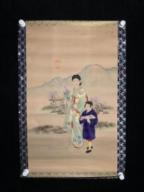 日本回流字画二战时期添彩版印人物4304纸本书画挂轴真迹收藏