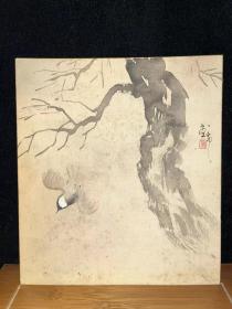 日本回流老绢本色纸2039精品纯手绘小品画中古老书画摆件