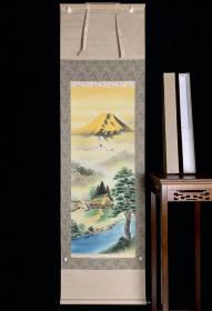 【半印刷半手绘】富士山村6419回流老字画书房茶室中古真迹