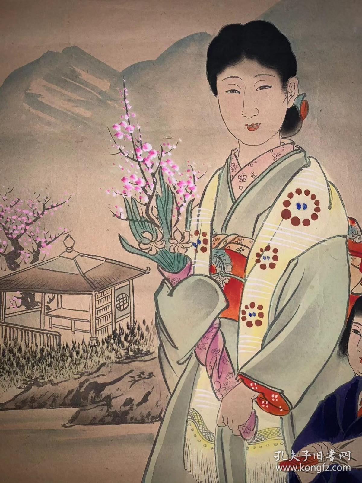 点击查看原图 日本回流字画二战时期添彩版印人物4304纸本书画挂轴真迹收藏