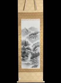 【手绘】《正兴山水》7180书画挂轴日本回流字画真迹