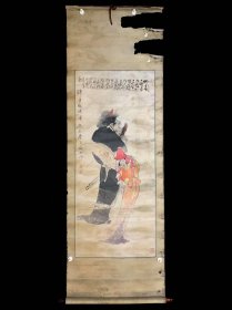 【手绘】《钟馗嫁妹》7456书画挂轴日本回流茶道茶室字画真迹