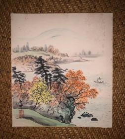 【手绘】小品字画3854日本回流色纸中古书画书房茶室茶道摆件收藏