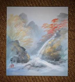 【手绘】小品字画3701日本回流色纸中古书画书房茶室茶道摆件收藏