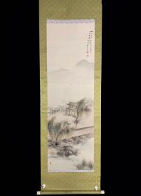 日本回流老字画《柳庄观景山水图》6925书画挂轴字画手绘真迹