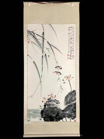 【手绘】《荷花小雀》7302书画挂轴日本回流茶道茶室字画真迹