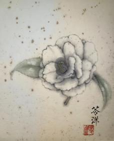 日本回流老纸本茶挂色纸小品画2015中古老书画书房不含挂轴