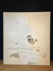 日本回流老绢本色纸2040精品纯手绘小品画中古老书画摆件