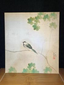 日本回流老绢本色纸2034精品纯手绘小品画中古老书画摆件