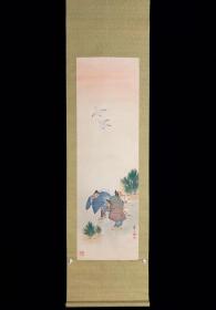 【手绘】《广江霞舟 人物图》7109书画挂轴日本回流字画真迹
