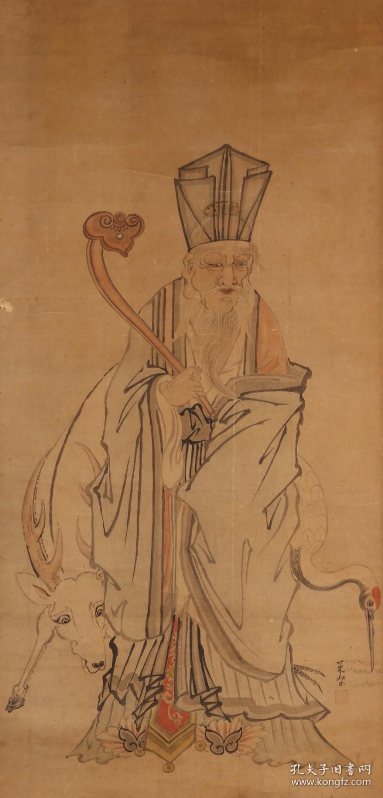 【手绘】清代白鹿寿老人6427回流老字画书房茶室中古真迹