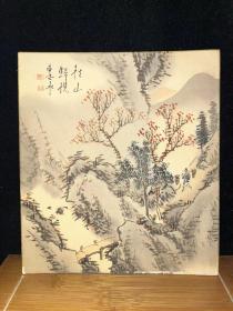 日本回流老绢本色纸2053精品纯手绘小品画中古老书画摆件