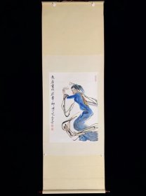 【手绘】《美人乐舞图》7445书画挂轴日本回流茶道茶室字画真迹