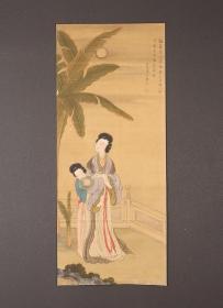 【手绘】《福原五岳 芭蕉扇美人》7162书画托片日本回流字画真迹