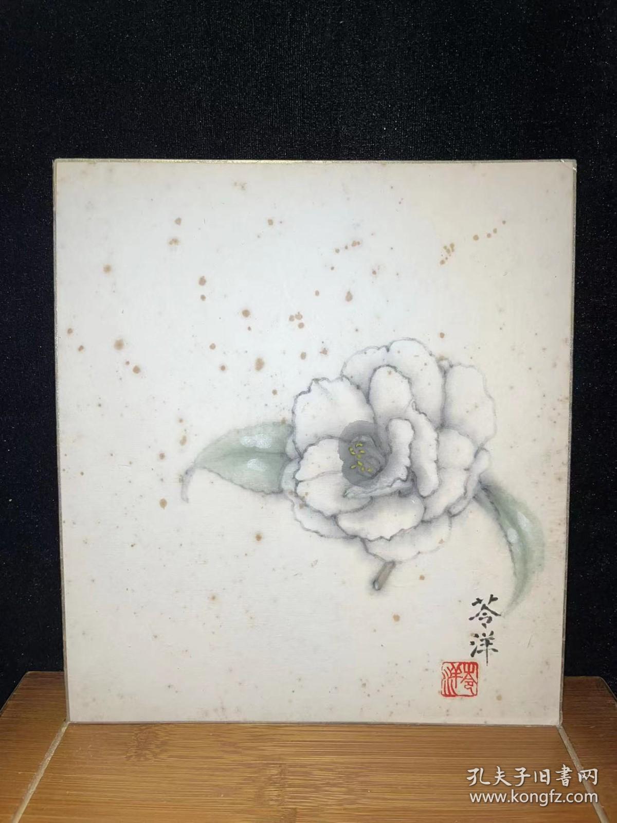 日本回流老纸本茶挂色纸小品画2015中古老书画书房不含挂轴