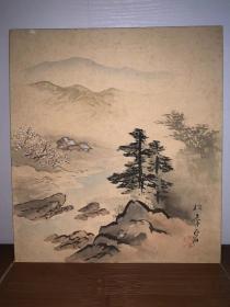 日本回流老绢本色纸3102精品纯手绘小品画中古老书画摆件