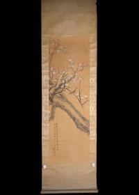 【手绘】《清代白梅小雀图》7252书画挂轴日本回流茶室字画真迹