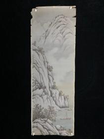 【手绘】老字画5648桥本襄雪山溪舟图绢本书房茶室茶道古书画收藏