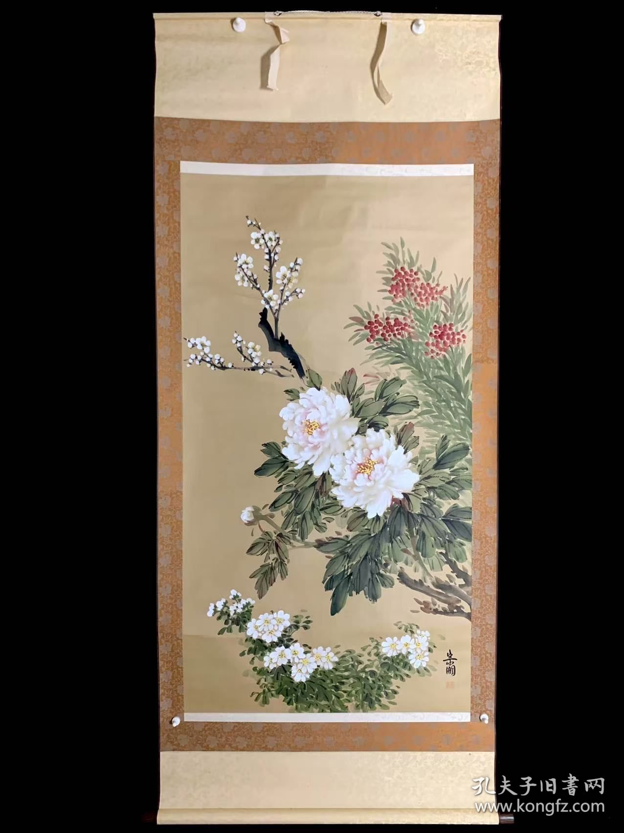 【手绘】《四季花》7472书画挂轴日本回流茶道茶室字画真迹