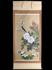 【手绘】《四季花》7472书画挂轴日本回流茶道茶室字画真迹