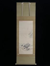 日本回流老字画绢本海上松鹤图5009中古老书画书房