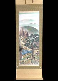 日本回流老字画《溪月山水》6726书画挂画字画手绘真迹成品